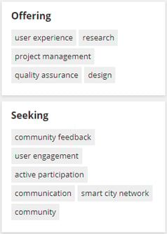 Offering and Seeking Tags Cards on Profile Page with Example Tags for Demonstration