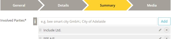 Summary Tab Involved Parties Input Field with Companies added for demonstration Screenshot