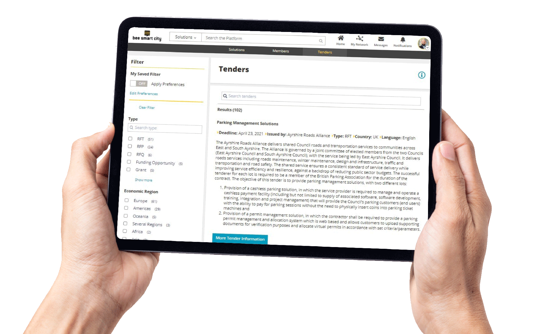 Smart City Tender Premium Tablet Ansicht